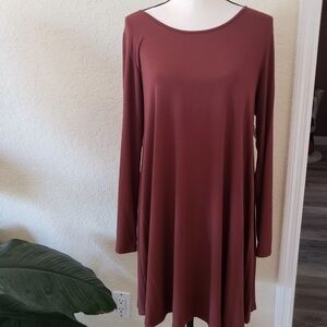 PIKO Earth Long Sleeve Swing Dress Bamboo Brown